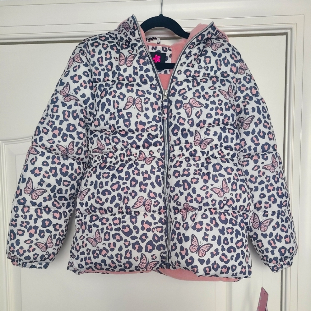 Pink Platinum Big Girls Butterfly-Animal Print Hooded Puffer Jacket